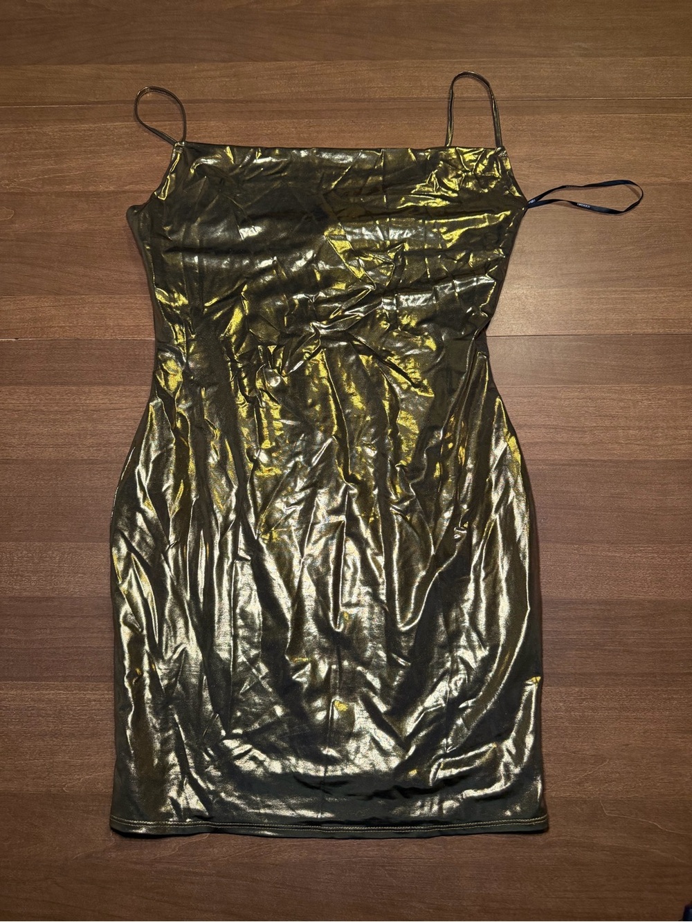 Forever 21 Metallic Gold Liquid Shine Cowl Neck Mini Dress - Size Medium